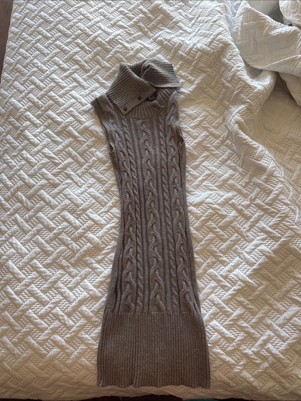 Frankie's Bikinis Taupe Cable Knit Sleeveless Turtleneck Sweater Dress